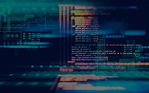 Abstract Digital Circuit Board with Glowing Code and Data Streams HD wallpaper
