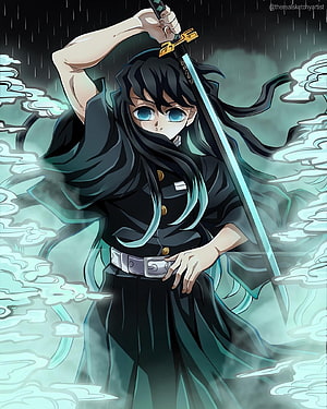 Mitsuri Kanroji Mist Hashira from Demon Slayer Wielding Katana in Rain HD phone wallpaper