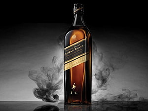 Johnnie Walker Double Black Blended Scotch Whisky Bottle with Dramatic Smoke HD wallpaper