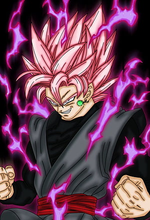 Black Goku Super Saiyan Rose with Pink Aura and Purple Energy HD phone wallpaper