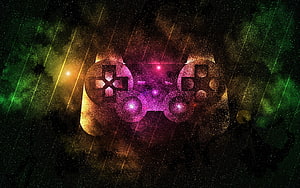 Neon Glowing Game Controller With Starry Particle Effects and Cosmic Color Palette HD wallpaper