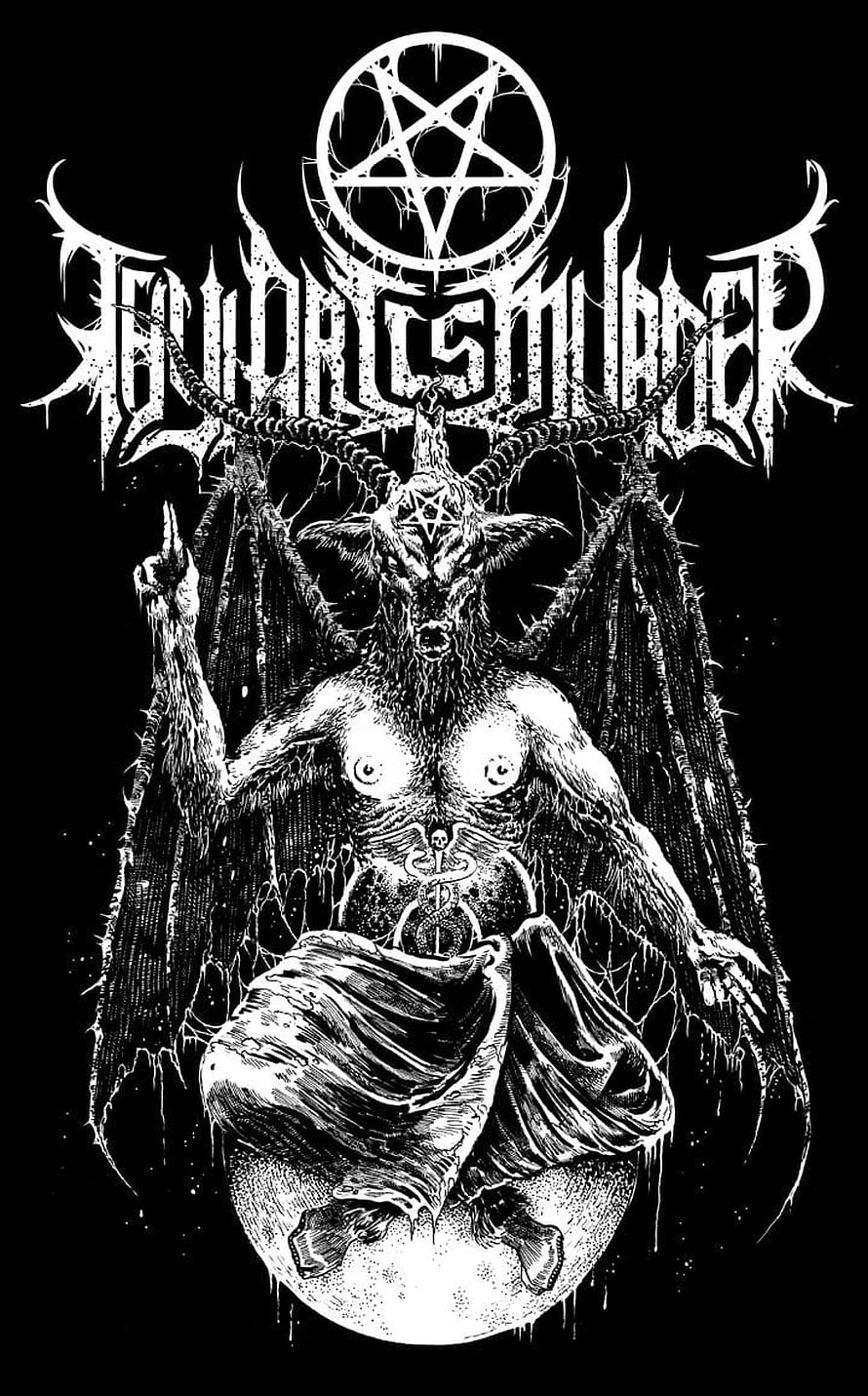 Thy Art Is Murder Black and White Occult Demon Illustration with Pentagram and Gothic Typography HD phone wallpaper