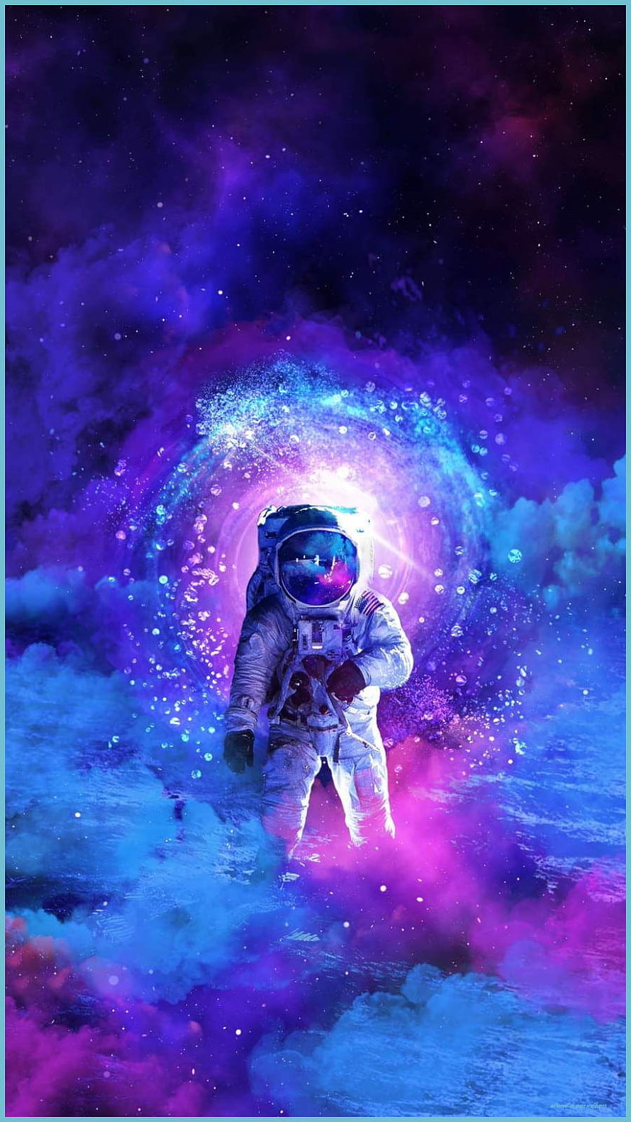 Astronaut Floating in Vibrant Purple and Blue Cosmic Nebula Clouds HD phone wallpaper