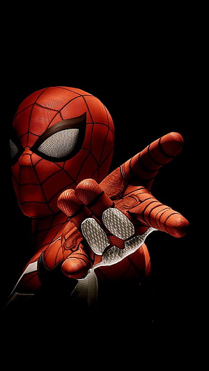 Spider-Man Iron Spider Suit Close-Up with Webbed Hand Gesture on Black Background, Spiderman, hollywood movie, marvel HD phone wallpaper