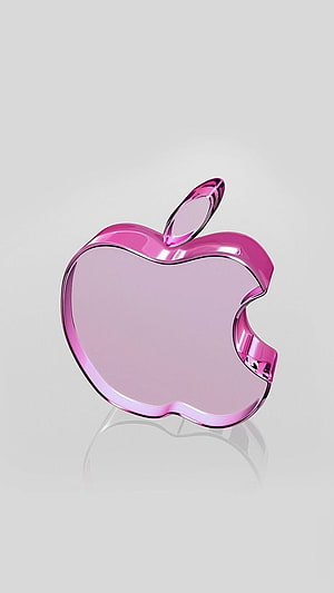 Glossy Pink Apple Logo 3D Render on Minimalist Gray Background HD phone wallpaper