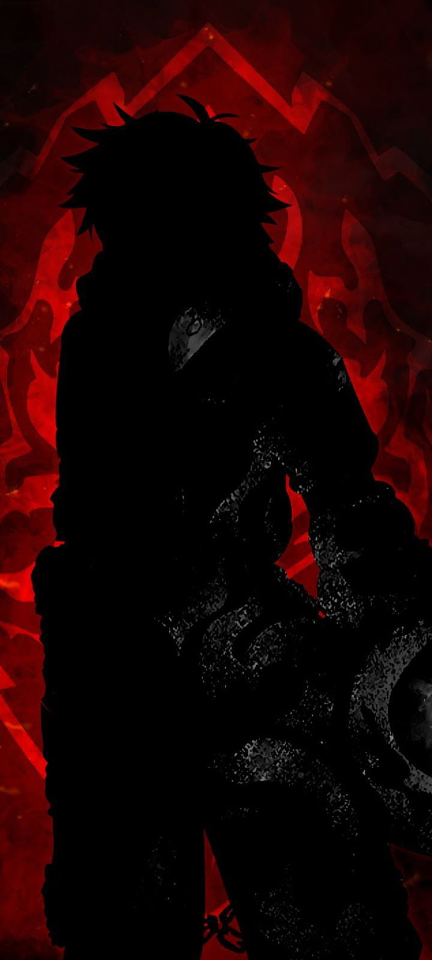 Dark Anime Character Silhouette Against Fiery Red Background HD phone wallpaper