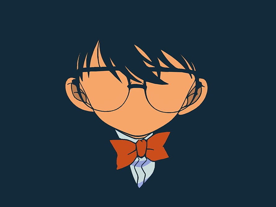 Conan Edogawa Anime Character Portrait with Glasses and Red Bow Tie on Dark Background HD wallpaper