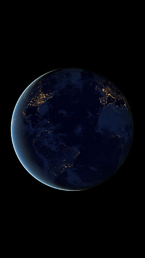 Earth at Night from Space with City Lights and Deep Blue Atmosphere HD phone wallpaper