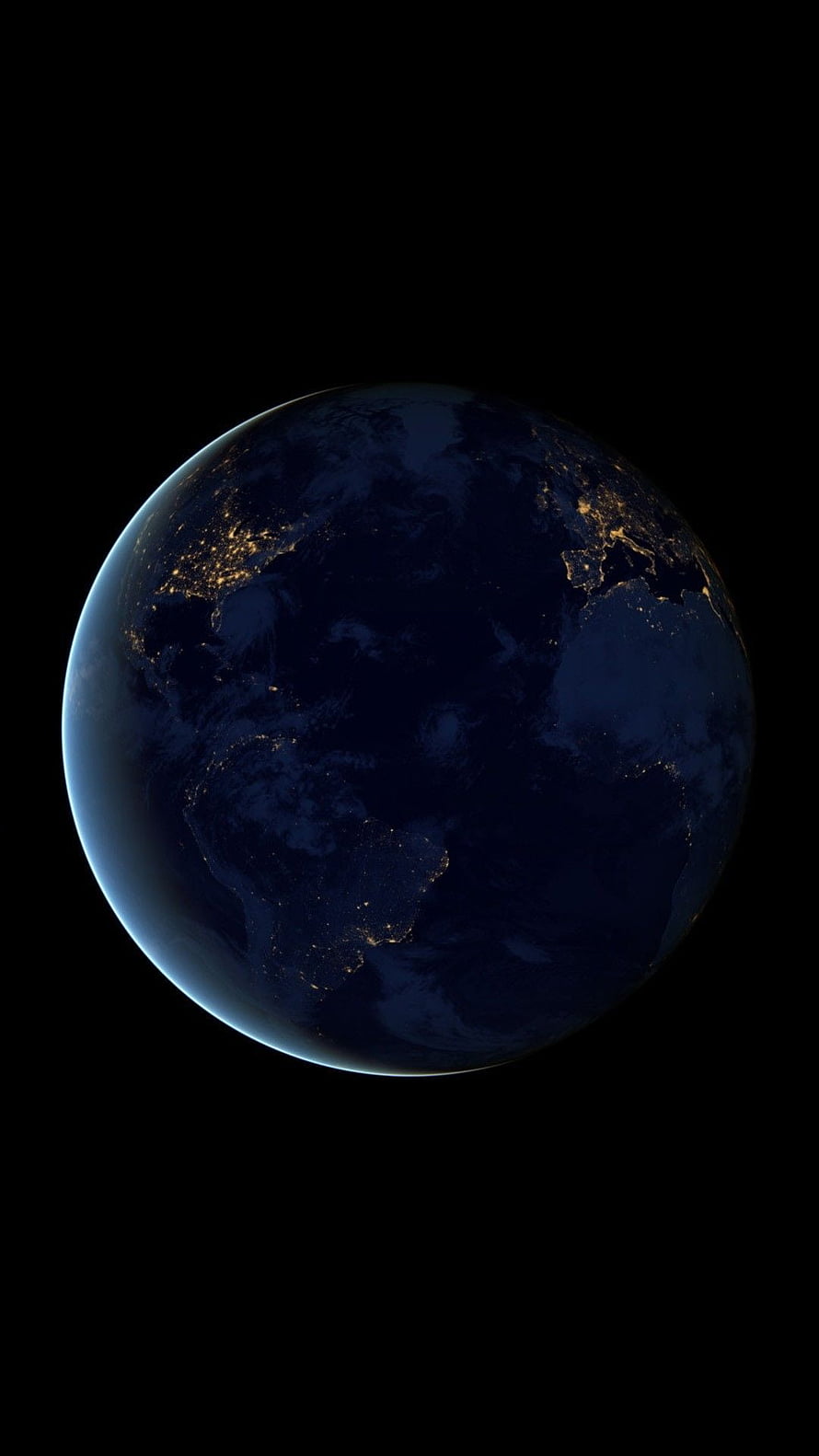 Earth at Night from Space with City Lights and Deep Blue Atmosphere HD phone wallpaper