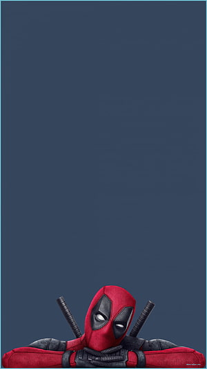 Deadpool Peeking Over Arms With Crossed Swords Against Dark Blue Background HD phone wallpaper
