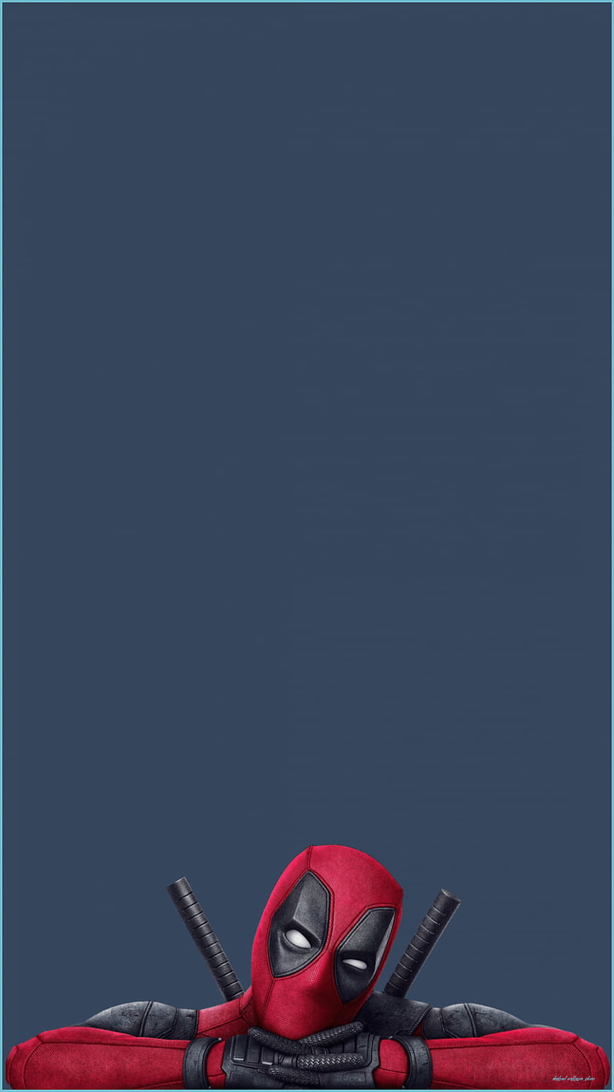 Deadpool Peeking Over Arms With Crossed Swords Against Dark Blue Background HD phone wallpaper