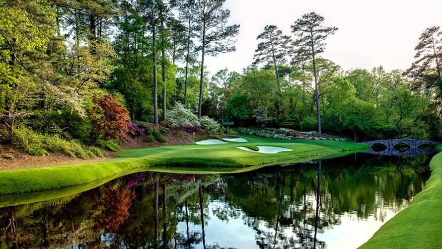 Augusta National Golf Course Green With Water Hazard And Stone Bridge HD wallpaper