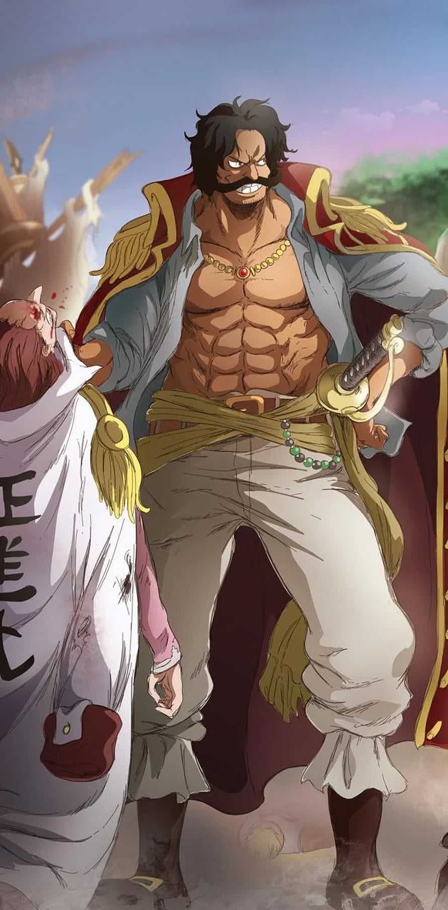 Gol D Roger in Red Cape and Gold Chain from One Piece Anime HD phone wallpaper