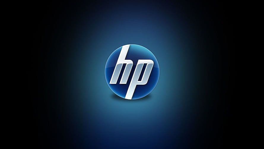 HP Logo on Dark Blue Gradient Background with Soft Glow Effect HD wallpaper