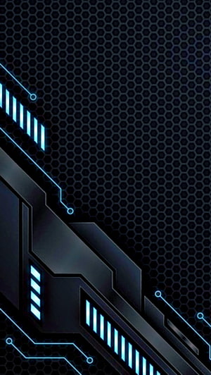 Futuristic Cyberpunk Circuit Board with Neon Blue Glow on Dark Hexagonal Mesh Background HD phone wallpaper
