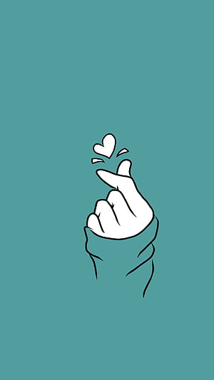 Minimalist Finger Heart Gesture Illustration on Teal Background HD phone wallpaper
