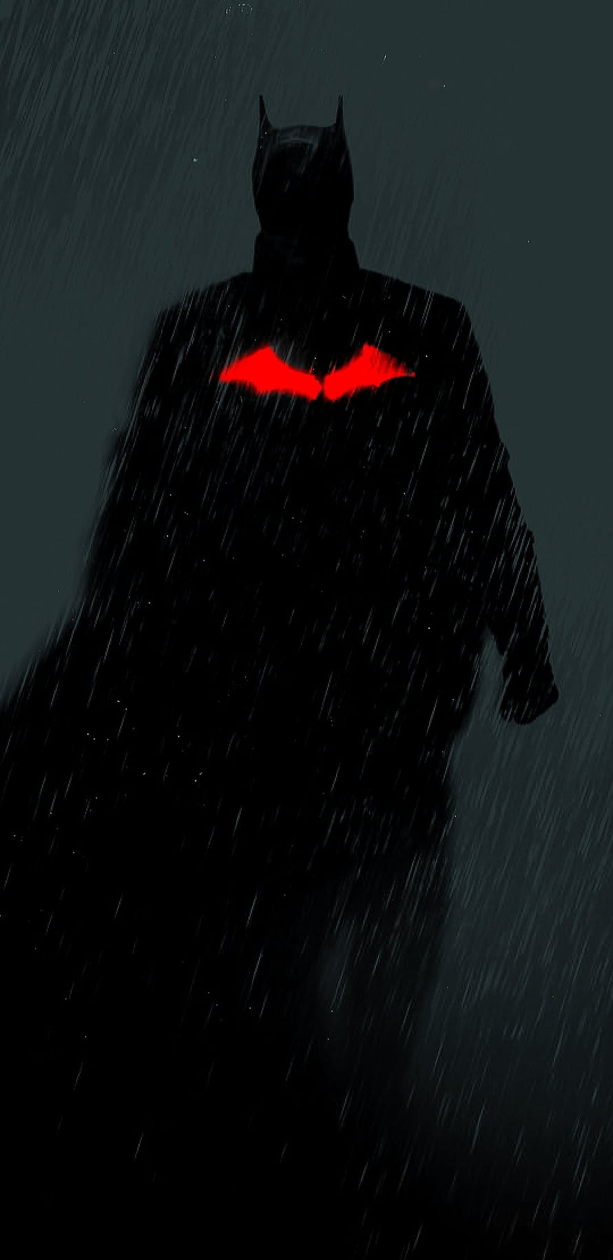 The Batman Silhouette in Heavy Rain with Glowing Red Emblem, The Batman, Matt Reeves, Dc Comics, Vengeance, Riddler, DC HD phone wallpaper