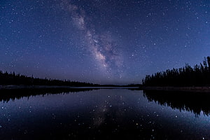 Milky Way Galaxy Reflected in a Calm Lake Under a Starry Night Sky HD wallpaper