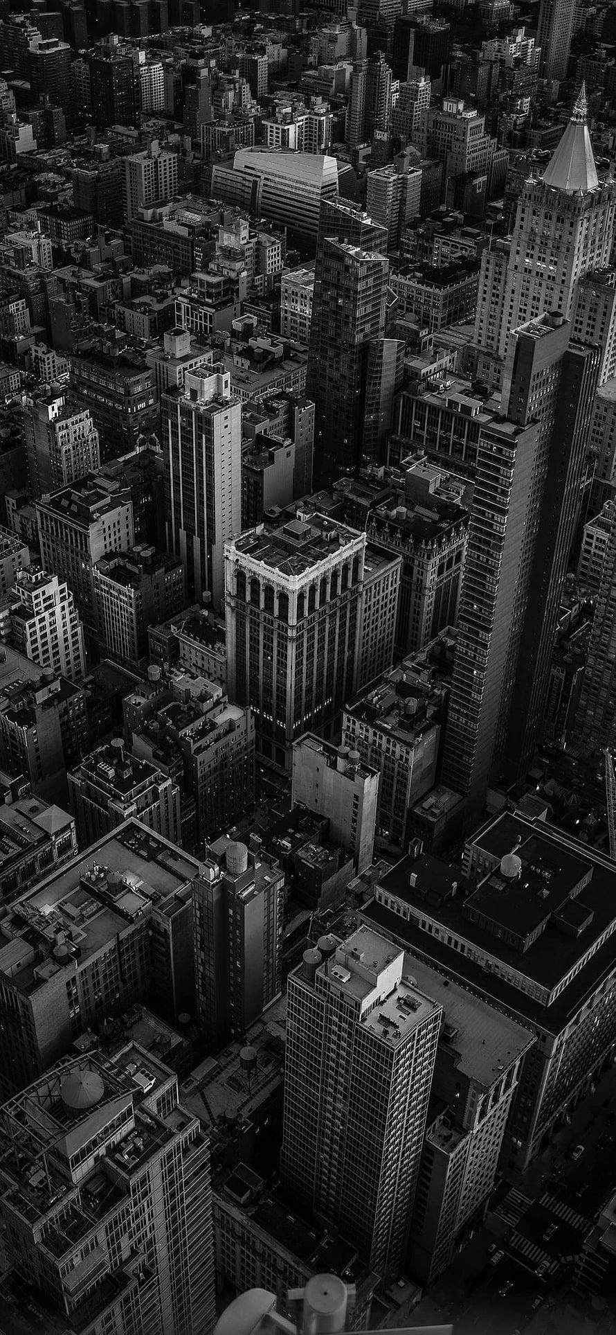 Monochrome Aerial View of New York City Skyline and Dense Urban Architecture HD phone wallpaper