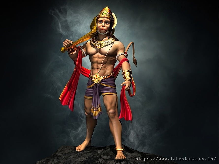 Hanuman Ji Digital Art with Gada and Red Sash on Dark Rocky Background HD wallpaper