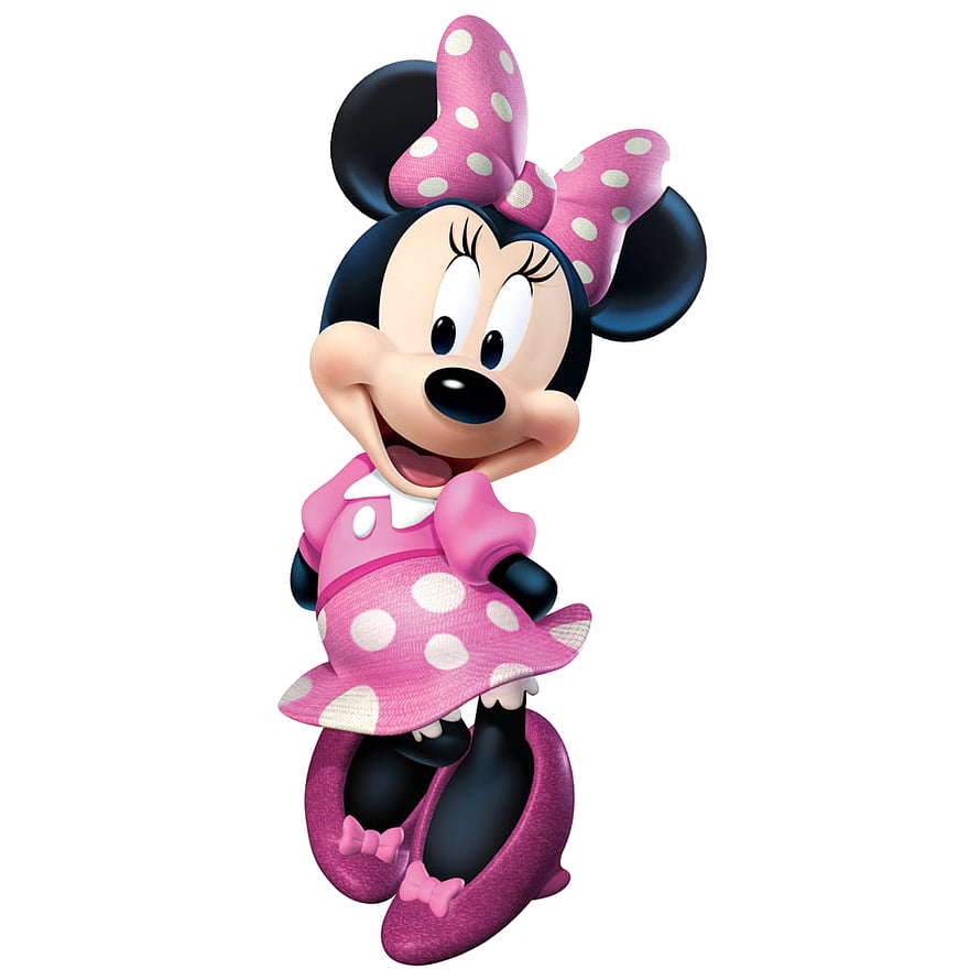 Minnie Mouse in a pink polka dot dress and bow, smiling 3D character illustration on a white background HD phone wallpaper