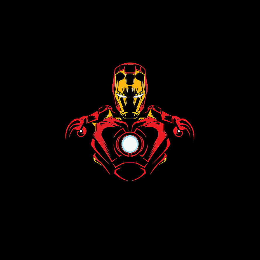 Iron Man Stylized Vector Portrait with Glowing Arc Reactor on Black Background HD phone wallpaper