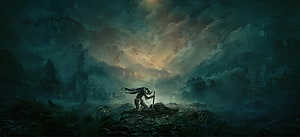 Elden Ring Knight Standing in Misty Dark Fantasy Landscape HD wallpaper