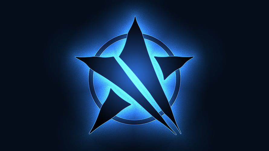 The Shattered Star Gaming Logo with Neon Blue Glow on Dark Background HD wallpaper
