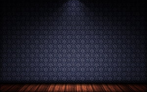 Dark Damask Wallpaper with Warm Wooden Floor and Dramatic Spotlight HD wallpaper