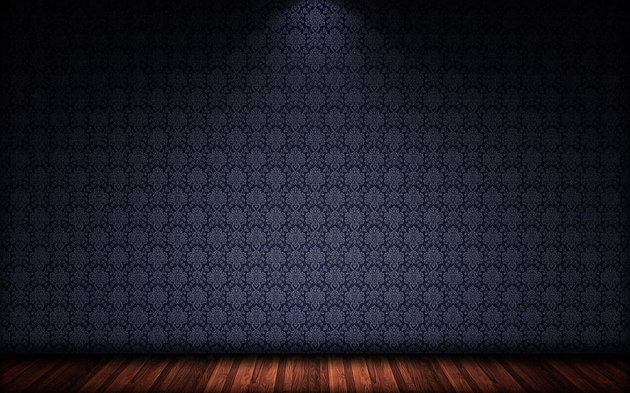Dark Damask Wallpaper with Warm Wooden Floor and Dramatic Spotlight HD wallpaper