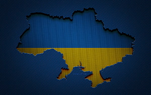Ukraine Country Map Silhouette Filled With National Flag Colors on Dark Blue Carbon Fiber Texture HD wallpaper