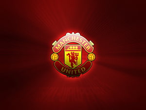 Manchester United Club Crest with Glowing Red Radial Background HD wallpaper