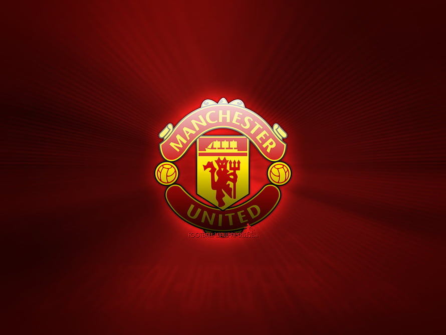 Manchester United Club Crest with Glowing Red Radial Background HD wallpaper