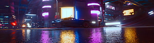 Cyberpunk 2077 Night City Street Scene with Neon Lights and Sports Car HD wallpaper