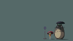 My Neighbor Totoro Bus Stop Scene with Satsuki in the Rain HD wallpaper