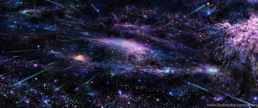 Vast Cosmic Nebula with Radiant Star Clusters and Green Streaks Across Deep Space HD wallpaper