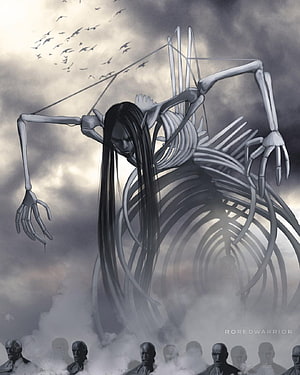 Attack on Titan The Rumbling Fanart: Colossal Titan Skeleton and Founding Titans HD phone wallpaper