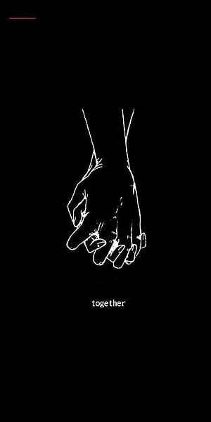 Minimalist White Line Art of Interlocked Hands on Black Background with Together Text HD phone wallpaper