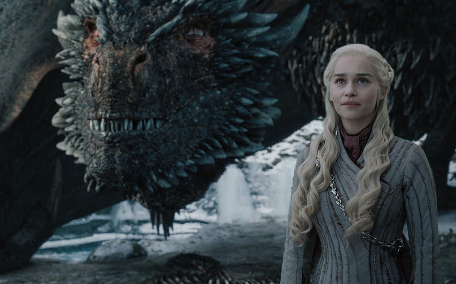 Daenerys Targaryen and Drogon in a Snowy Landscape from Game of Thrones HD wallpaper