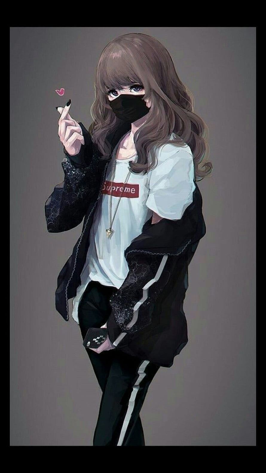 Anime Girl in Streetwear Wearing Black Face Mask and Supreme T-Shirt HD phone wallpaper