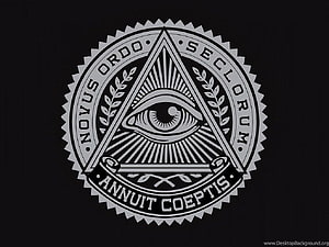 Illuminati Eye of Providence Emblem with Latin Inscription on Black Background HD wallpaper