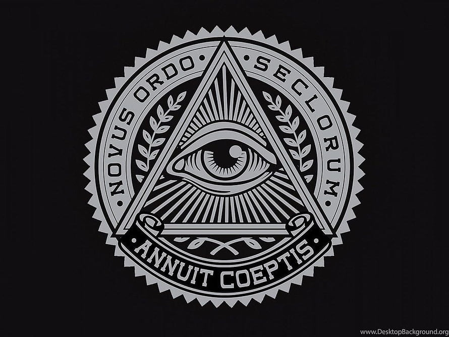 Illuminati Eye of Providence Emblem with Latin Inscription on Black Background HD wallpaper