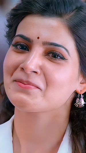 Samantha Akkineni Close-Up Portrait with Traditional Earrings and Bind HD phone wallpaper