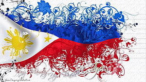 Ornate Philippine Flag Wallpaper With Floral Swirls And National Sun Emblem HD wallpaper