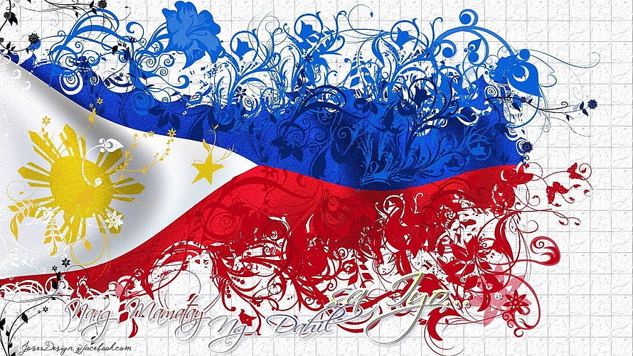 Ornate Philippine Flag Wallpaper With Floral Swirls And National Sun Emblem HD wallpaper