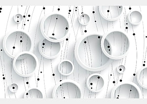 Minimalist 3D White Circles and Black Dots on a Clean Geometric Background HD wallpaper