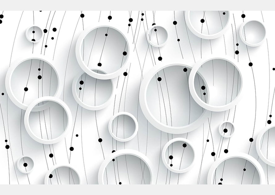 Minimalist 3D White Circles and Black Dots on a Clean Geometric Background HD wallpaper