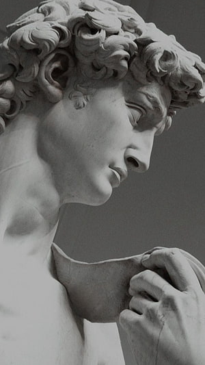 Monochrome Close-Up of Michelangelo's David Statue in Profile HD phone wallpaper