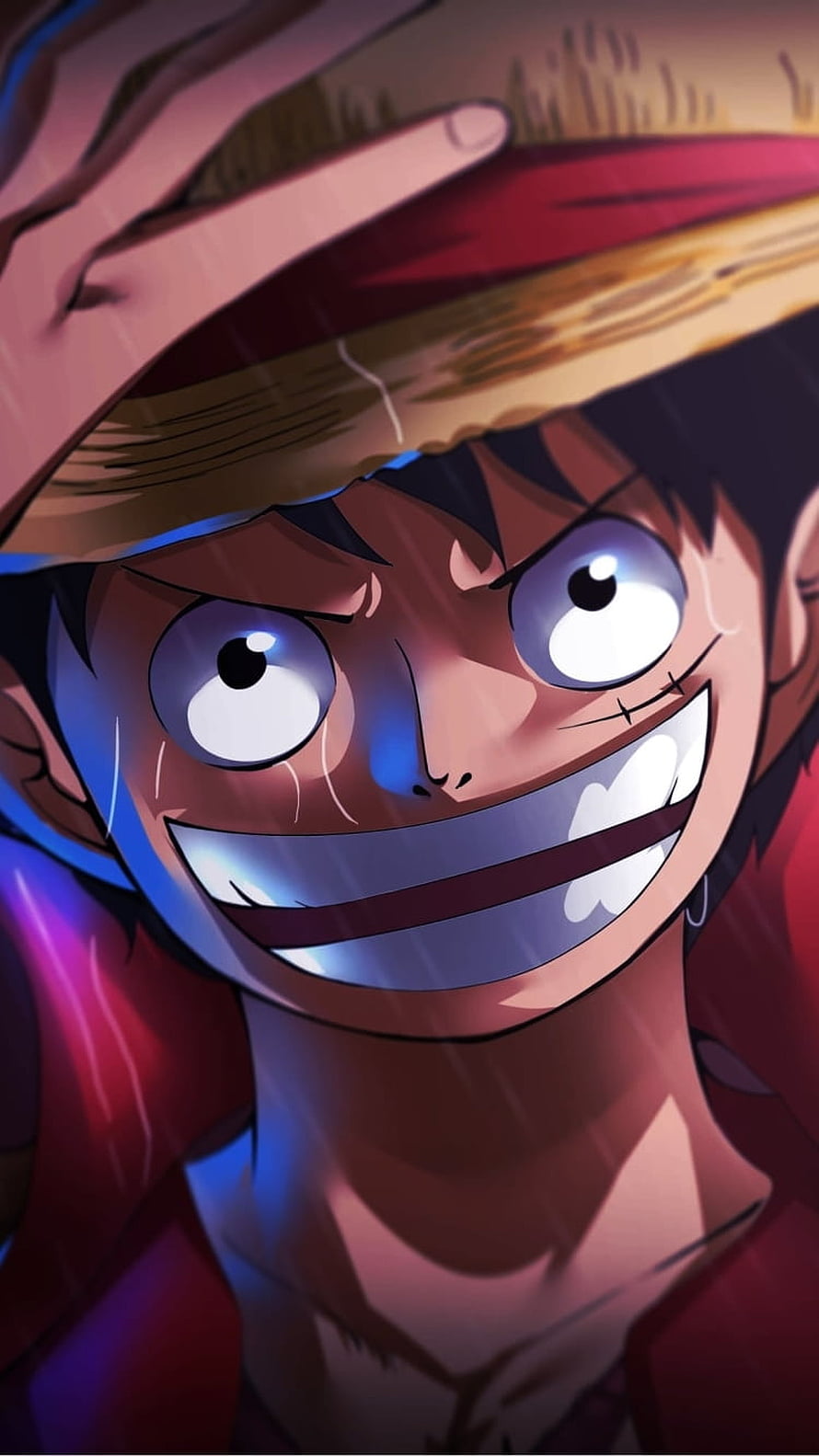 Monkey D. Luffy Intense Close-Up Portrait in Rain from One Piece Anime HD phone wallpaper