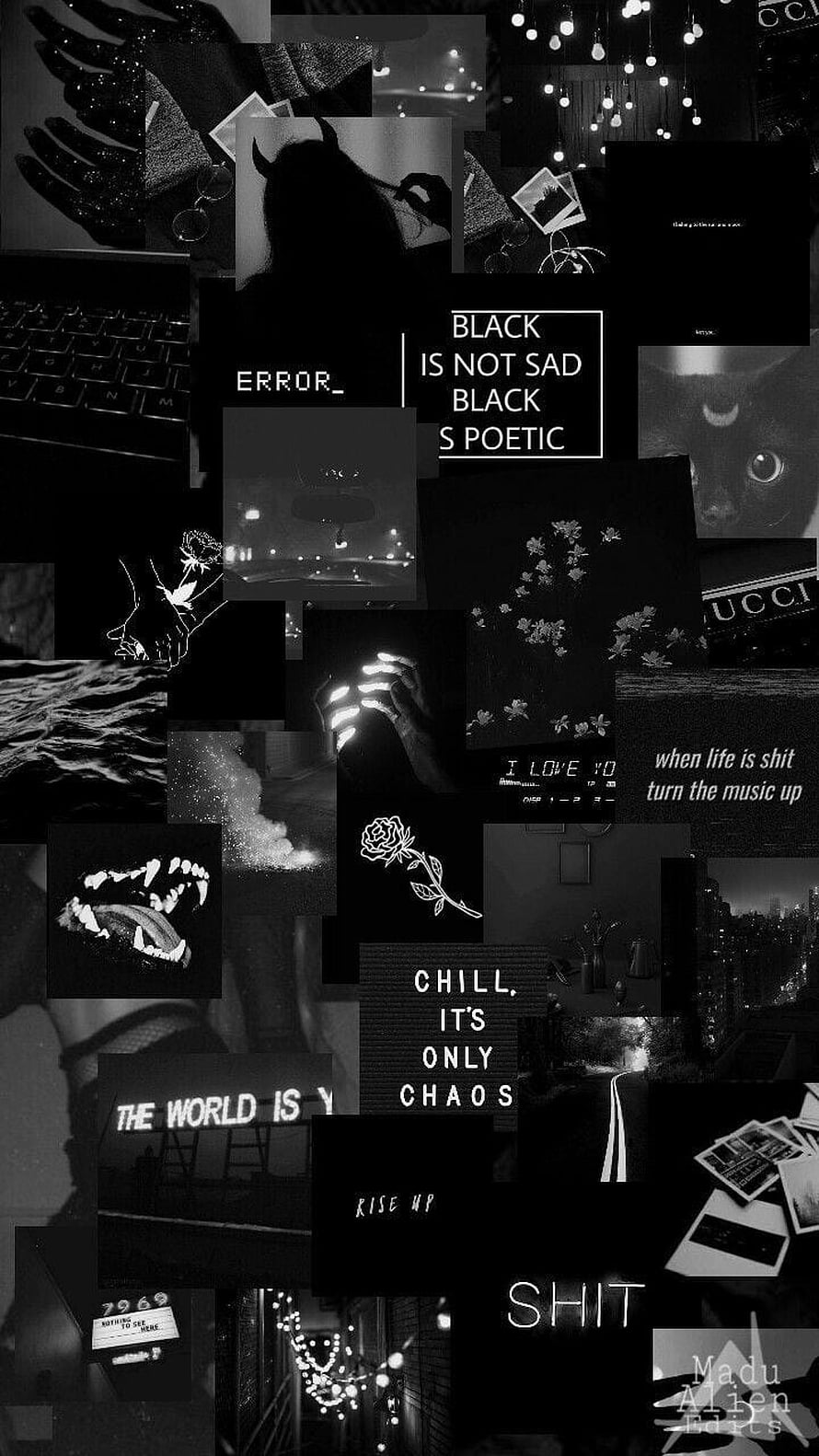 Dark Monochrome Collage with Edgy Typography and Moody Night Scenes HD phone wallpaper